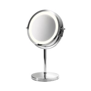 kleine makeup spiegel verlicht en vergroot voor de badkamer